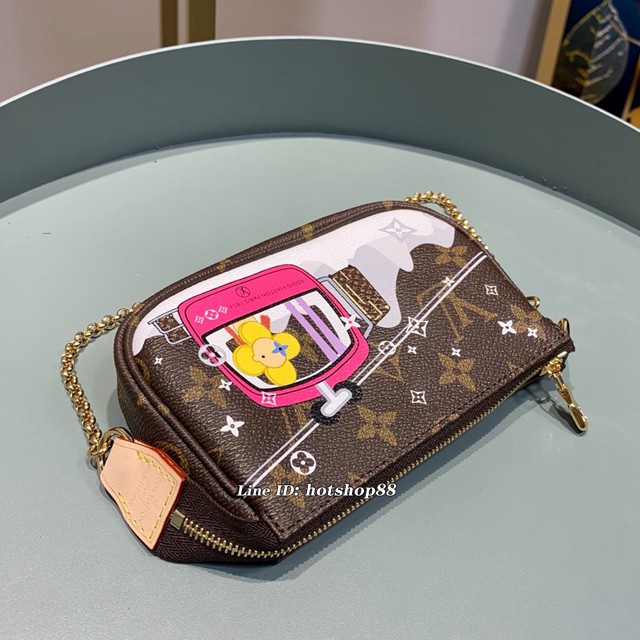 路易威登LV零錢包 M58009 雪花絲印 Mini Pochette Accessoires手袋 LV老花鏈條零錢包 xxlv2209